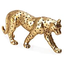 Escultura leopardo em poliresina dourado