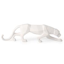 Escultura Leopardo Poliresina Branco Animal Poder Mart 16689