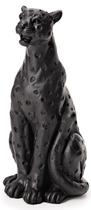 Escultura leopardo sentado em poliresina preto