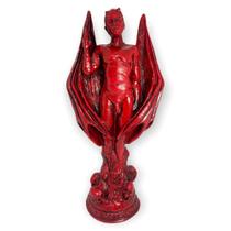 Escultura Lucifer 25 cm pintado de vermelho em resina - Lua Mistica