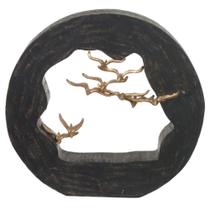 Escultura madeira passaros dourado 29,5x28,5x6,5cm florarte