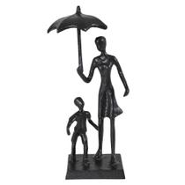 Escultura mae e filho decor em metal (preto)