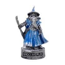 Escultura Mago Merlin Prata Vintage Resina 10 cm