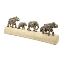 ESCULTURA MANADA DE ELEFANTE EM MADEIRA E METAL 20X56X10cm
