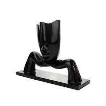 Escultura Máscara Com Base Descanso Em Cerâmica Preto 30cm B02 - D'Rossi