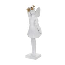 Escultura menina borboleta dourada fada poliresina branco florarte Escultura menina borboleta dourada fada poliresina branco florarte