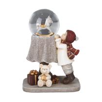 Escultura menina com globo de neve decor em resina - 16cm - Tok da Casa