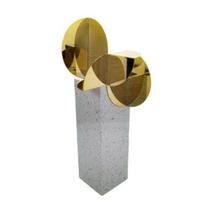 Escultura Metal Abstrato Decorativa Base Alta Marmore Luxo