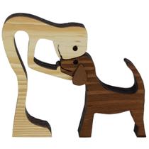 Escultura Miniatura De Madeira Família Cachorro Pet