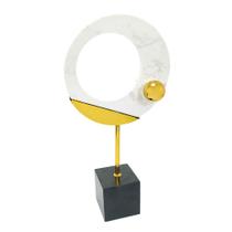 Escultura Moderna Circulo Marmorizado Dourado Base Preta