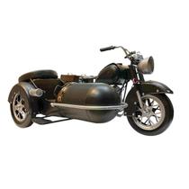Escultura moto miniatura sidecar em metal 18x37x23cm
