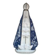 Escultura nossa sra aparecida branca com renda trabalhada de azul 30cm Escultura nossa sra aparecida branca com renda trabalhada de azul 30cm