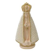 Escultura nossa sra aparecida com perolas de 14,5cm