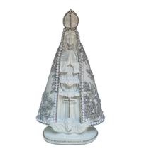Escultura nossa sra aparecida com renda trabalhada de cinza 30cm