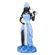 Escultura Orixá Iemanjá 23 cm Manto Azul Claro em Resina