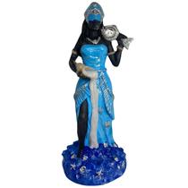 Escultura Orixá Iemanjá Africana 23Cm Roupa Azul Claro