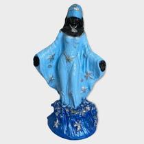 Escultura Orixá Iemanjá Negra Manto Azul em Resina 13 cm