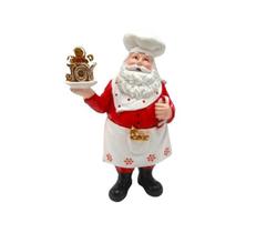 Escultura papai noel cozinheiro decor com casinha 20cm