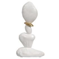 Escultura pedras decor poliresina branco dourado 21cm