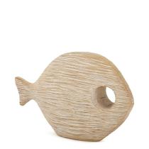 Escultura peixe em polirresina off white estilo madeira mart