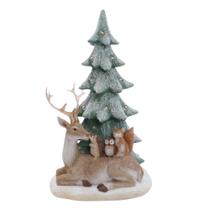 Escultura Pinheiro de Natal Rena e Animais Natalinos com Pisca Pisca Led 29x15cm Cromus