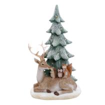 Escultura pinheiro natalino rena e esquilos em resina - Cromus