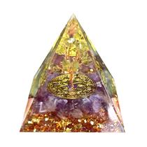 Escultura: pirâmide de pedra de cristal de 5 cm com resina, árvore da vida