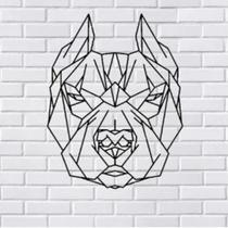 Escultura Pitbull Geométrico Cachorro Animal Vazado MDF Preto Decoração Sala
