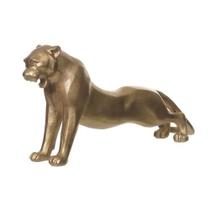 Escultura poliresina leopardo dourado decorativa
