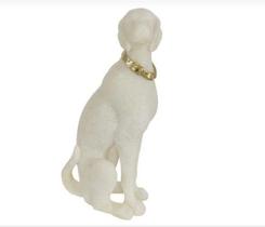 Escultura poliresina quartzo cachorro branco decorativo