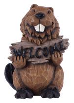 Escultura: presente de alta linha, castor segura sinal de boas-vindas, poliresina