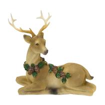Escultura rena natalina c/guirlanda em resina