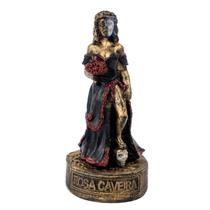 Escultura Rosa Caveira Preta e Vermelha Vintage Resina 10 cm