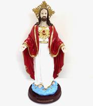 Escultura Sagrado Coração de Jesus abençoando com manto vermelho 31 cm em resina Escultura Sagrado Coração de Jesus abençoando com manto vermelho 31 cm em resina