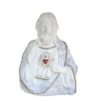 Escultura sagrado coracao de jesus branco com renda 20cm Escultura sagrado coracao de jesus branco com renda 20cm