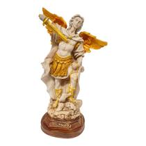 Escultura São Miguel Arcanjo Patinado E Dourado 31Cm Resina