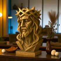 Escultura "Silêncio Sagrado" - Face de jesus em abstrato com coroa de espinhos