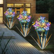 Escultura solar de jardim Homight Metal Agave Butterfly Lights 3 unidades