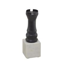 Escultura torre jogo de xadrez decorativa metal e marmore
