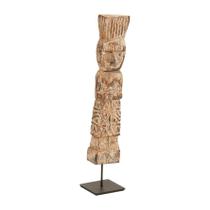 ESCULTURA TOTEM EM MADEIRA SUPORTE EM METAL MARROM MART 36cm