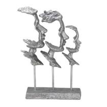 Escultura Trio De Faces Decorativa Prata
