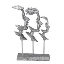 Escultura trio de faces decorativa prata