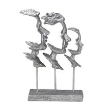 Escultura trio de faces decorativa prata