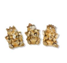 Escultura trio ganesha sego, surdo e mudo 8 cm patinado