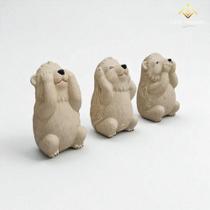 Escultura Trio Ouriço Gesso Premium Cor Off Inspiração Três Macacos Sábios AVB DECOR