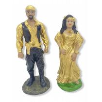Escultura Umbanda Ciganos Casal Dourado 15 Cm Em Resina