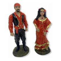 Escultura Umbanda Ciganos Casal Vermelho 15 Cm Em Resina