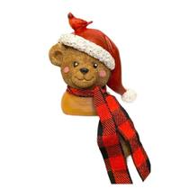 Escultura urso em resina c/chapeu noel e passaro