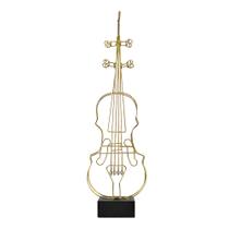 Escultura Violino Dour Pedestal em Metal Dourado 69x20cm Escultura Violino Dour Pedestal em Metal Dourado 69x20cm