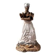 Escultura Xangô com Machado Duplo Branco Vintage Resina 11cm